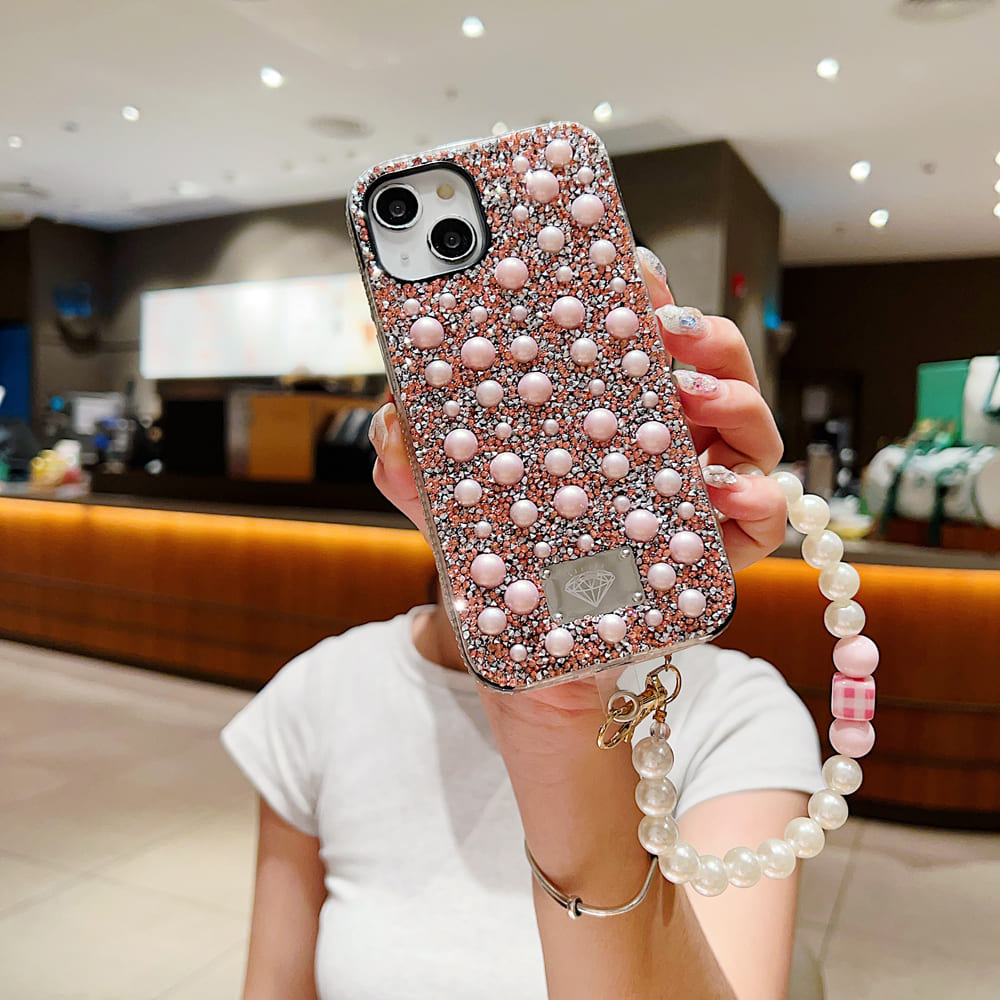 Shockproof Bling Pearl Phone Case With Pearl Bracelet
