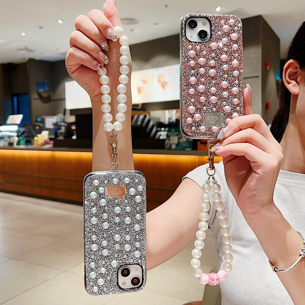 Shockproof Bling Pearl Phone Case With Pearl Bracelet