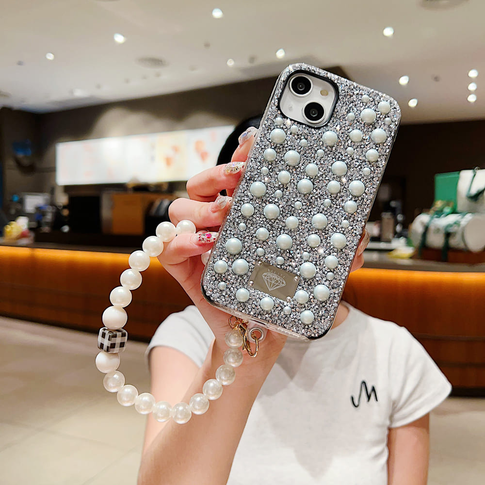 Shockproof Bling Pearl Phone Case With Pearl Bracelet