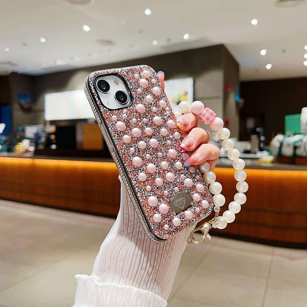 Shockproof Bling Pearl Phone Case With Pearl Bracelet