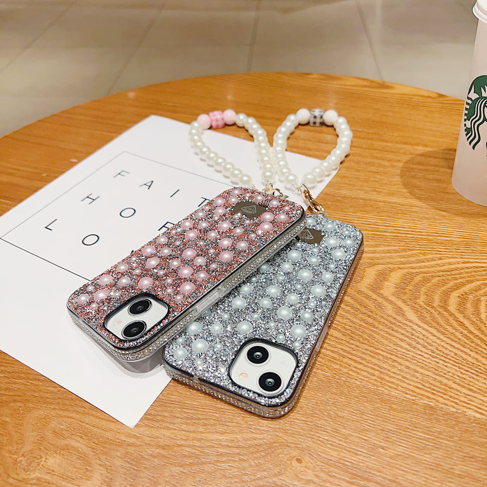 Shockproof Bling Pearl Phone Case With Pearl Bracelet
