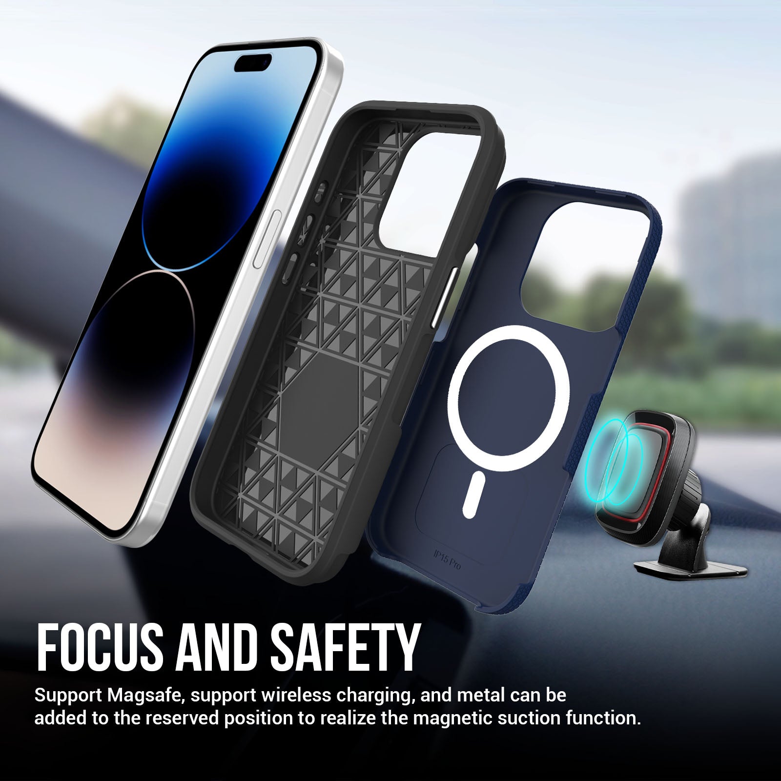 Shockproof Rugged Metal Button TPU (Soft) | PC (Hard) Phone Case - iPhone 14 Pro