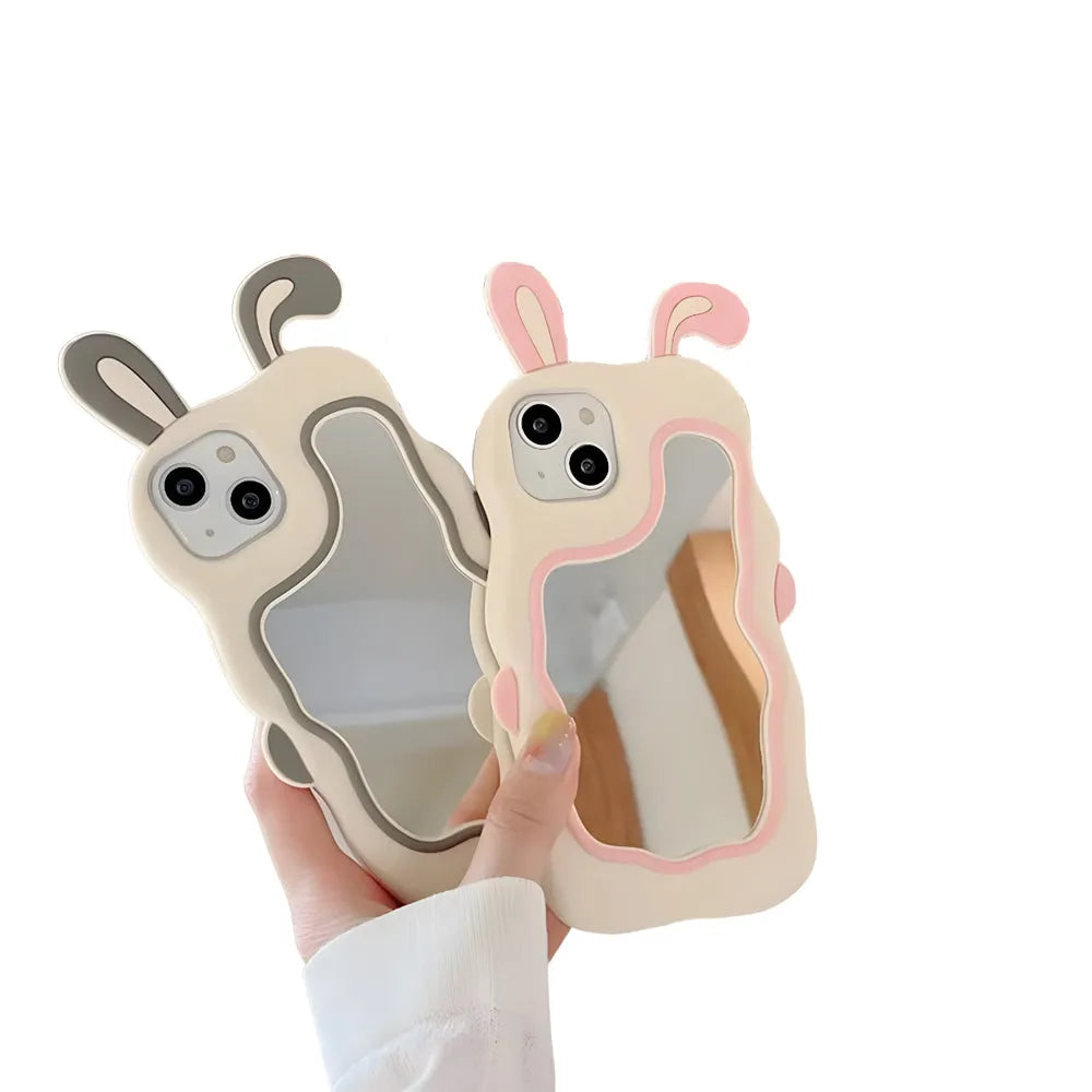 Silicone Mirror Cute Rabbit Design Cover - iPhone 13 Pro