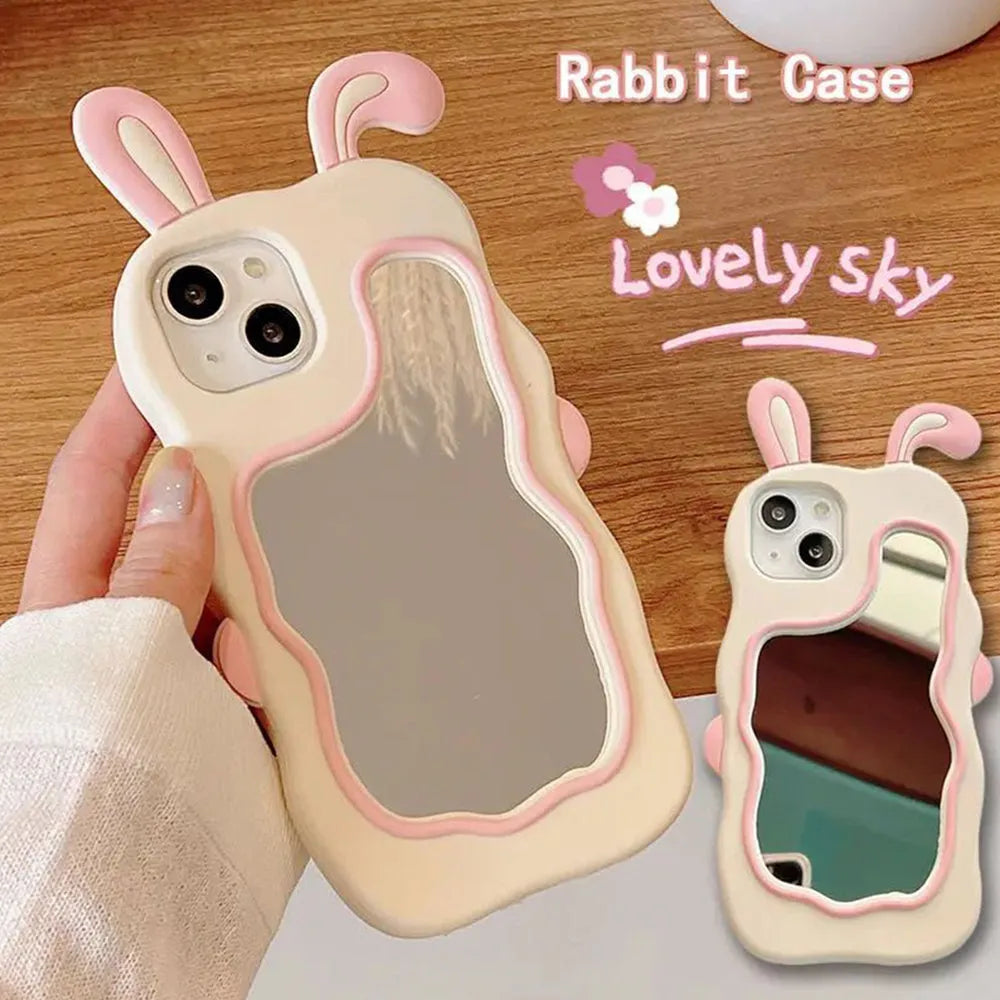 Silicone Mirror Cute Rabbit Design Cover - iPhone 13 Pro