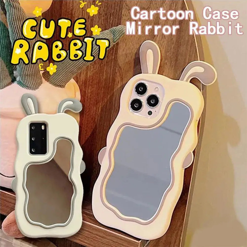 Silicone Mirror Cute Rabbit Design Cover - iPhone 13 Pro