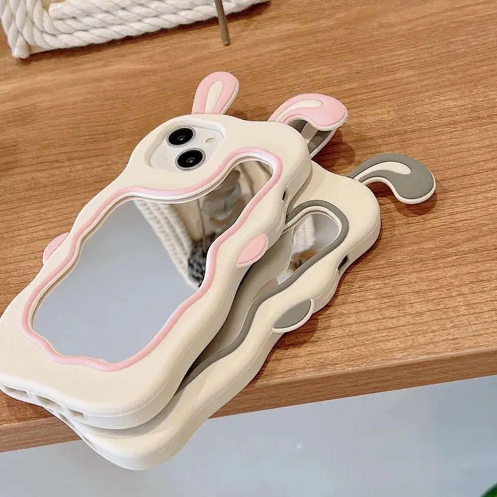 Silicone Mirror Cute Rabbit Design Cover - iPhone 13 Pro