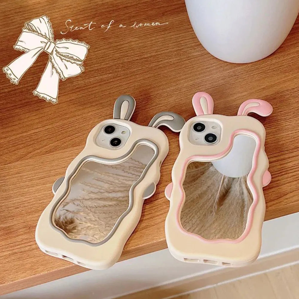 Silicone Mirror Cute Rabbit Design Cover - iPhone 13 Pro