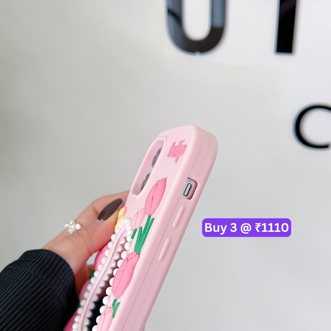 Silicone Tulip Embossed Pearl Mirror Phone Case - iPhone 12