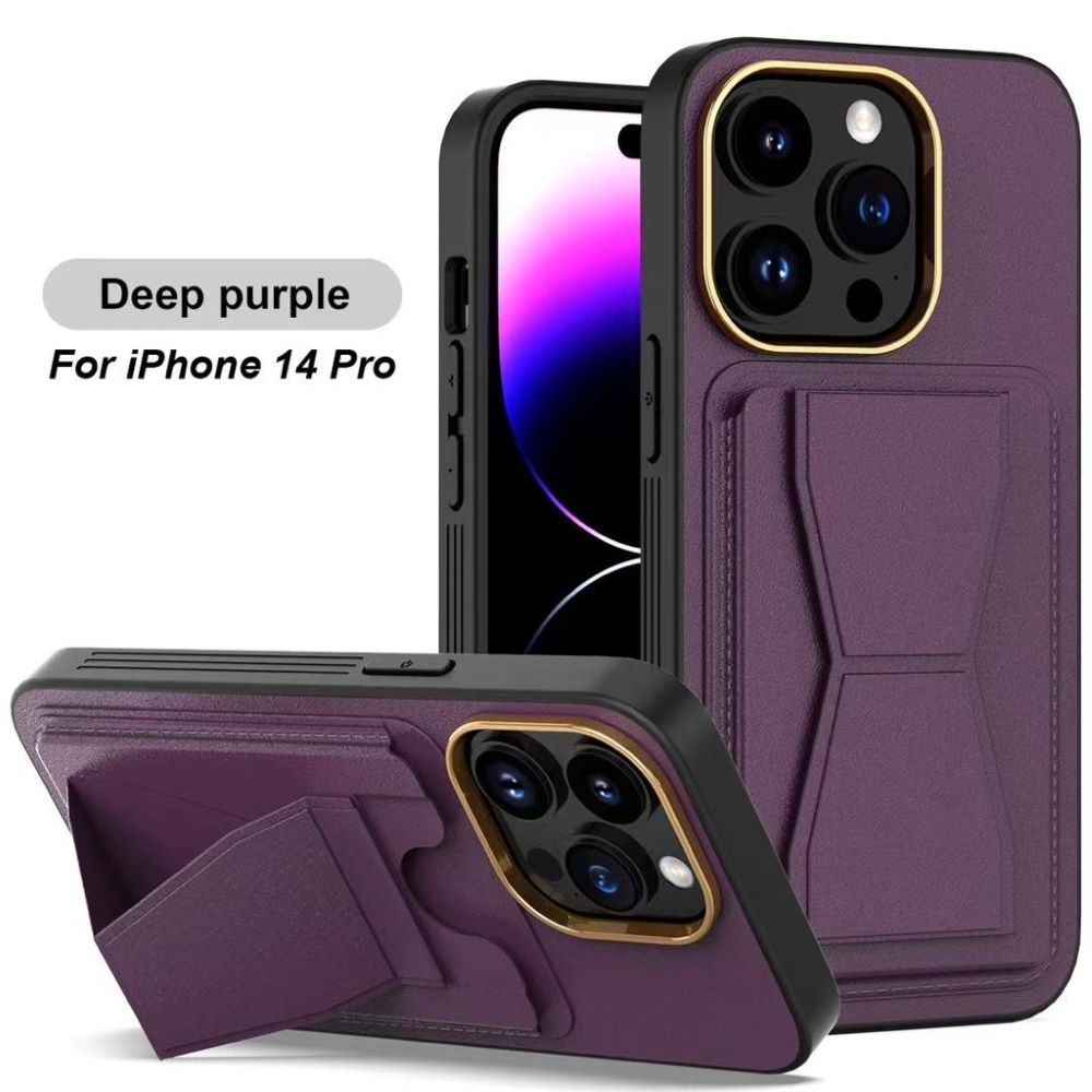 Luxury Leather Solid Color Phone case with Pocket Stand - iPhone 14
