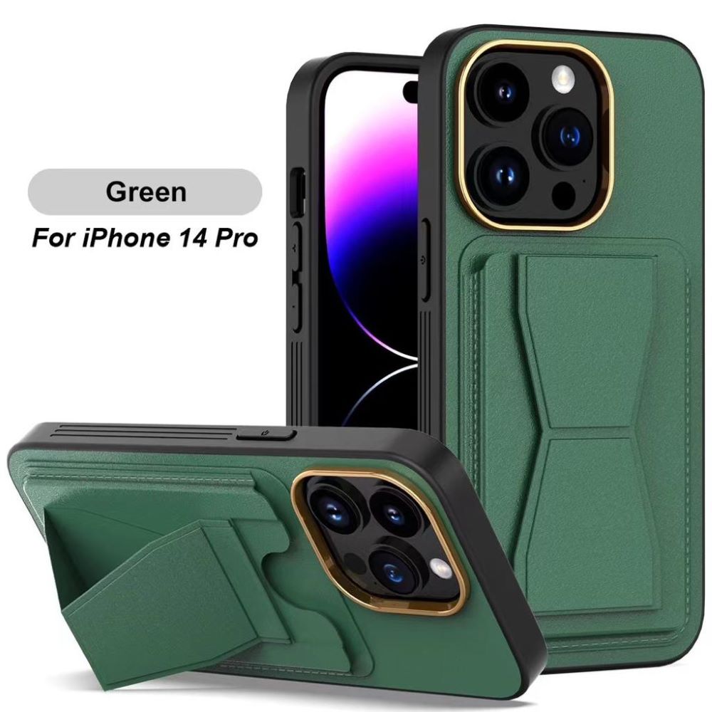Luxury Leather Solid Color Phone case with Pocket Stand - iPhone 14