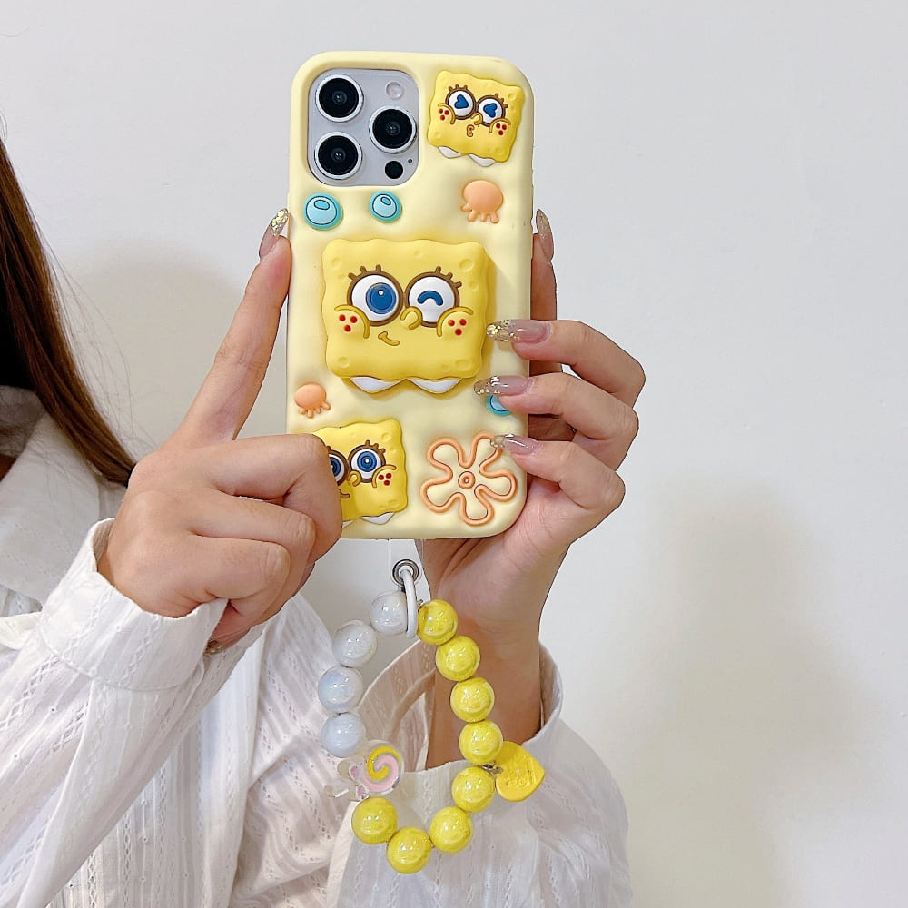 Spongebob Stand Silicone Soft Phone Case with Bracelet