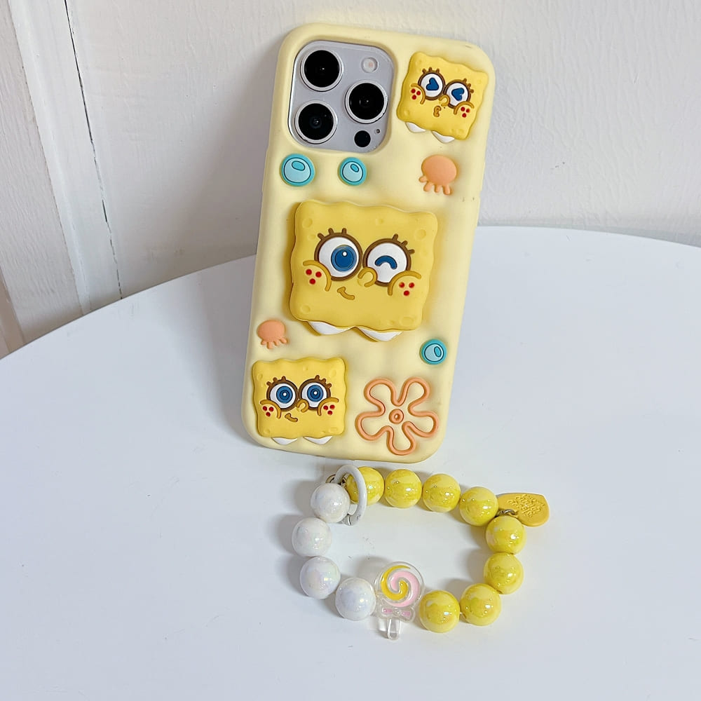 Spongebob Stand Silicone Soft Phone Case with Bracelet