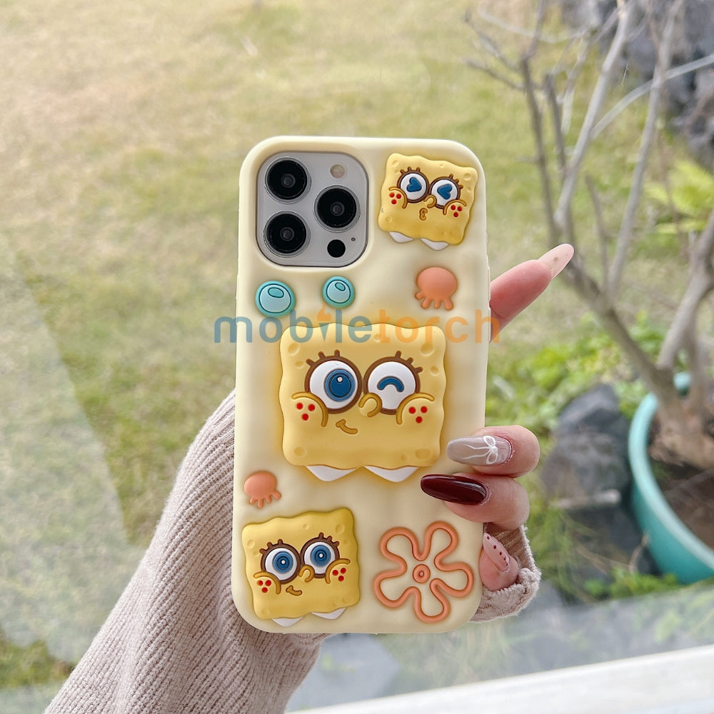 Spongebob Stand Silicone Soft Phone Case with Bracelet - iPhone 14 Pro