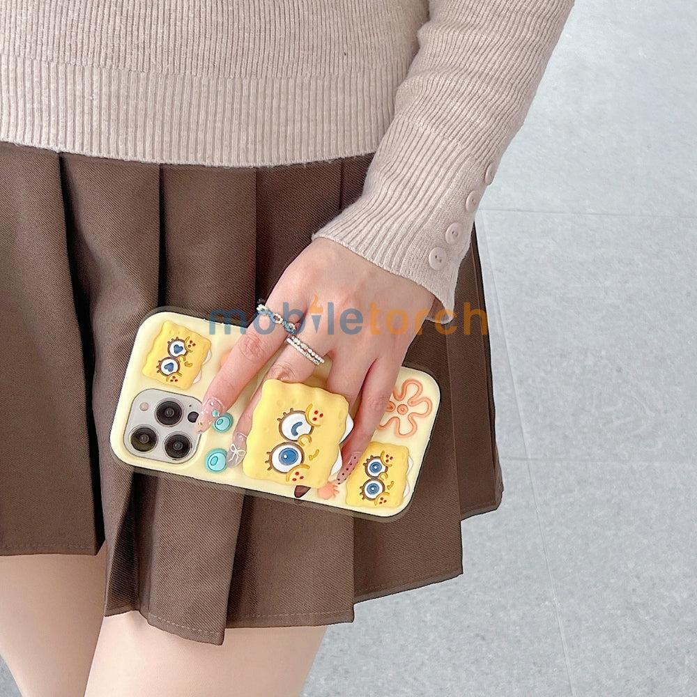 Spongebob Stand Silicone Soft Phone Case with Bracelet - iPhone 14 Pro