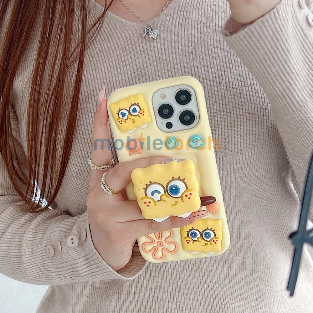Spongebob Stand Silicone Soft Phone Case with Bracelet - iPhone 14 Pro