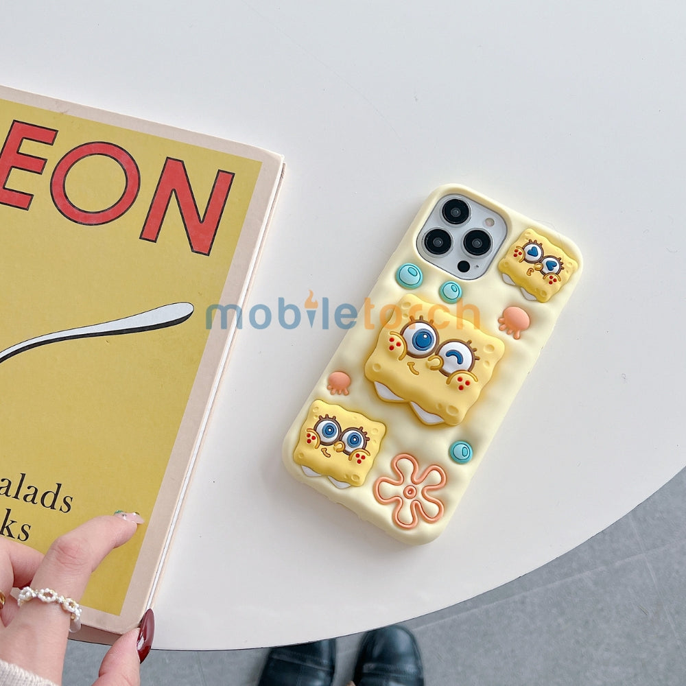 Spongebob Stand Silicone Soft Phone Case with Bracelet - iPhone 14 Pro