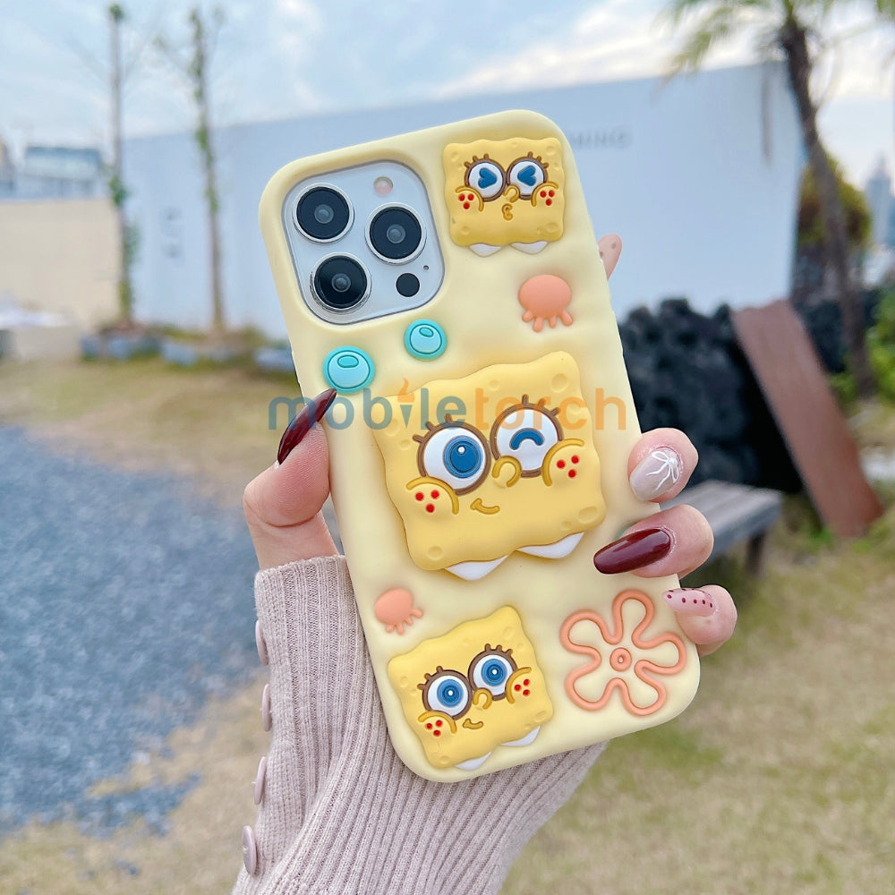 Spongebob Stand Silicone Soft Phone Case with Bracelet - iPhone 14 Pro