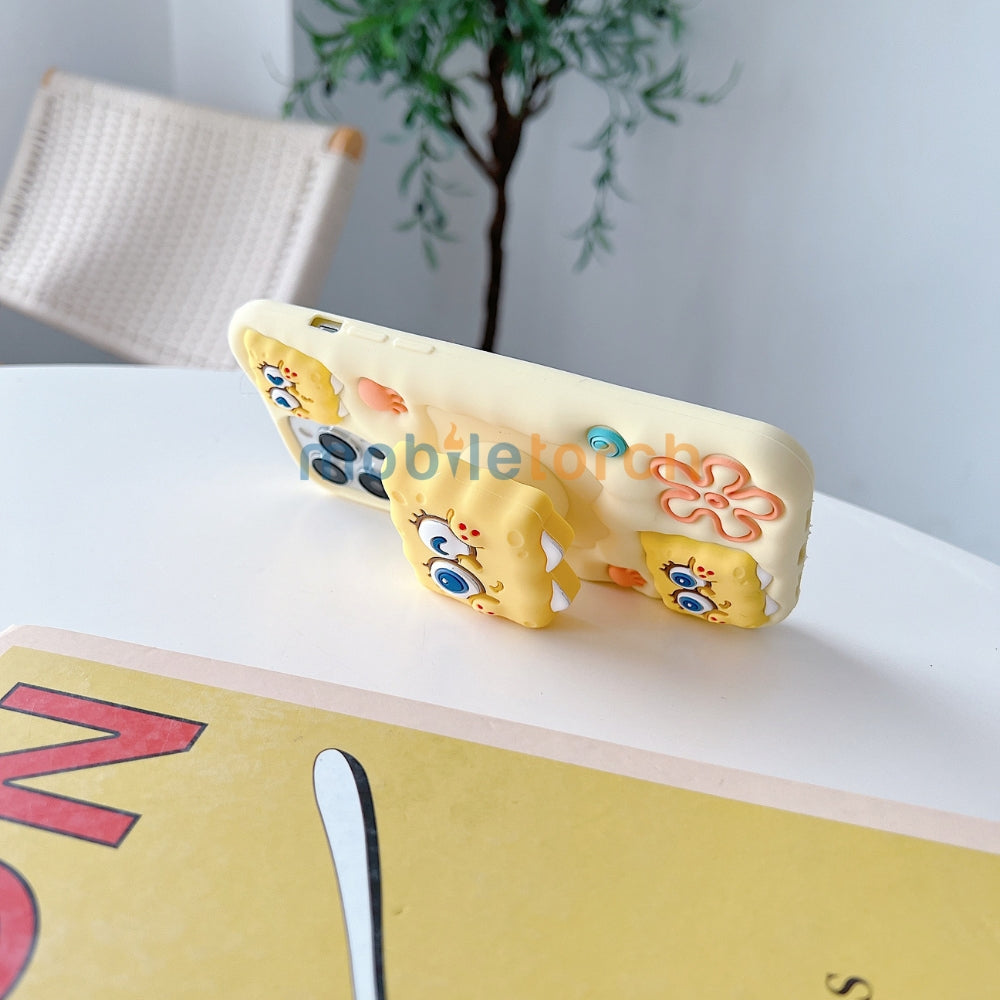 Spongebob Stand Silicone Soft Phone Case with Bracelet - iPhone 14 Pro