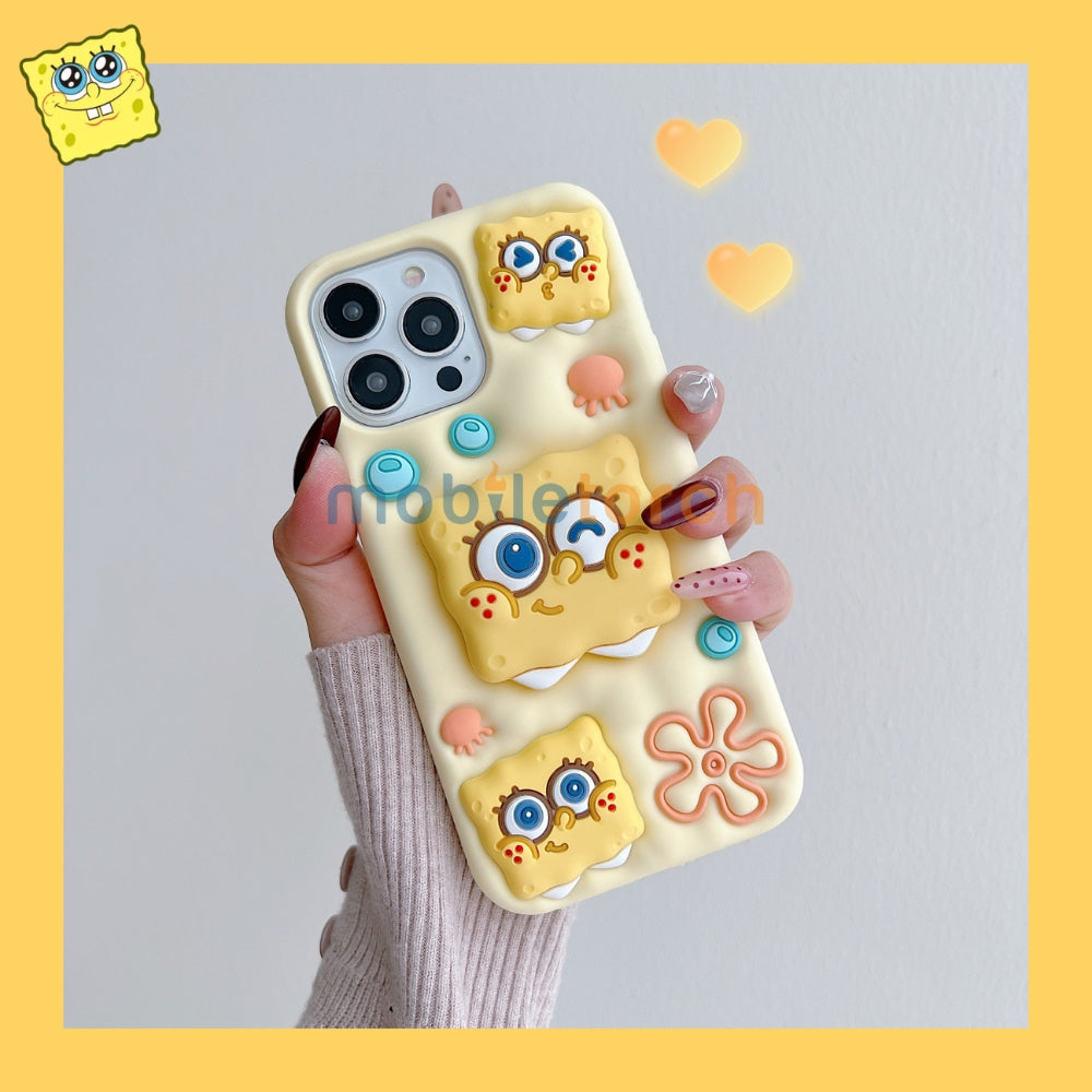 Spongebob Stand Silicone Soft Phone Case with Bracelet - iPhone 14 Pro