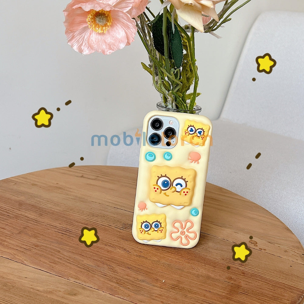 Spongebob Stand Silicone Soft Phone Case with Bracelet - iPhone 14 Pro