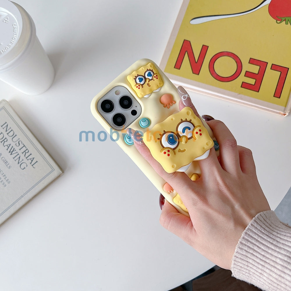 Spongebob Stand Silicone Soft Phone Case with Bracelet - iPhone 14 Pro