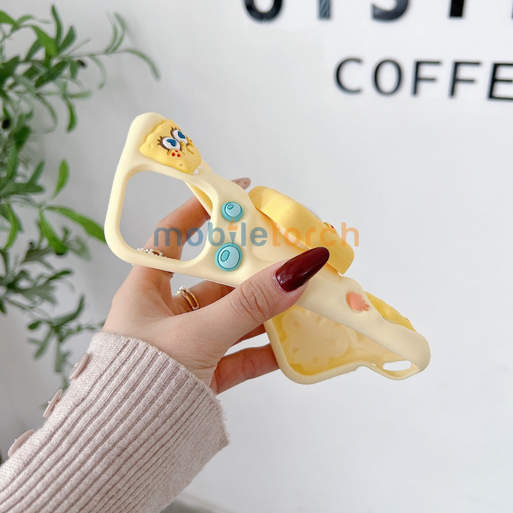 Spongebob Stand Silicone Soft Phone Case with Bracelet - iPhone 14 Pro