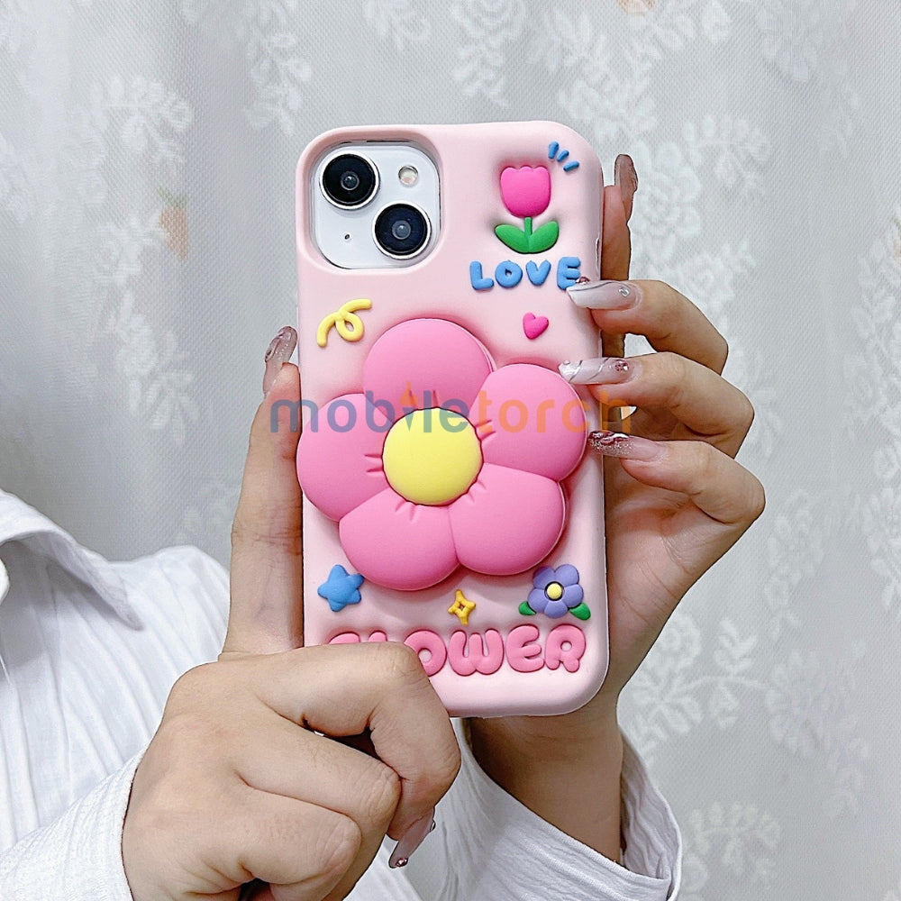 Spring Flower Stand Silicone Soft Phone Case | Mobile Cover - iPhone 13 Pro Max