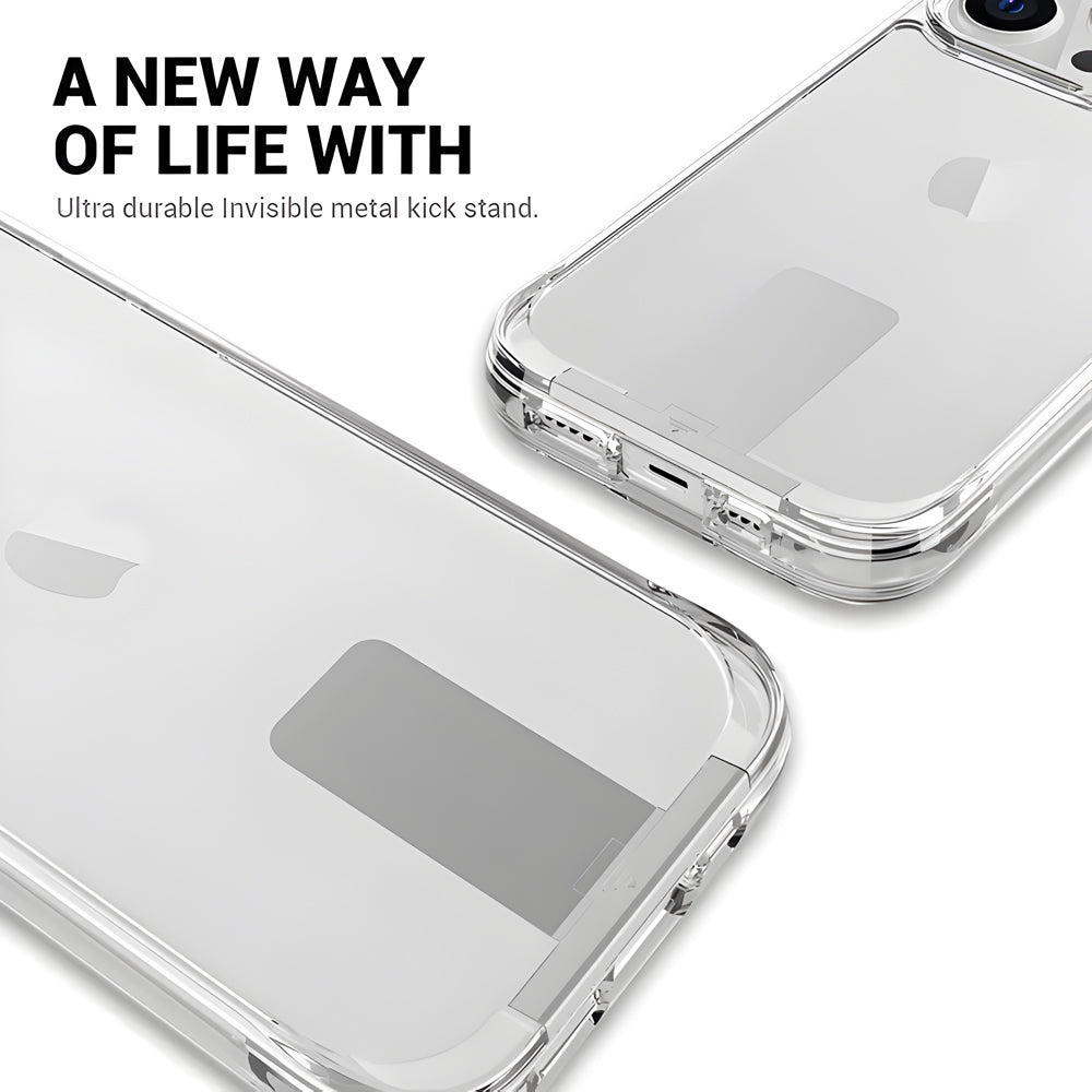 Crystal Clear Transperent Anti-Scratch Metal Kickstand Case - iPhone 14 Pro Max