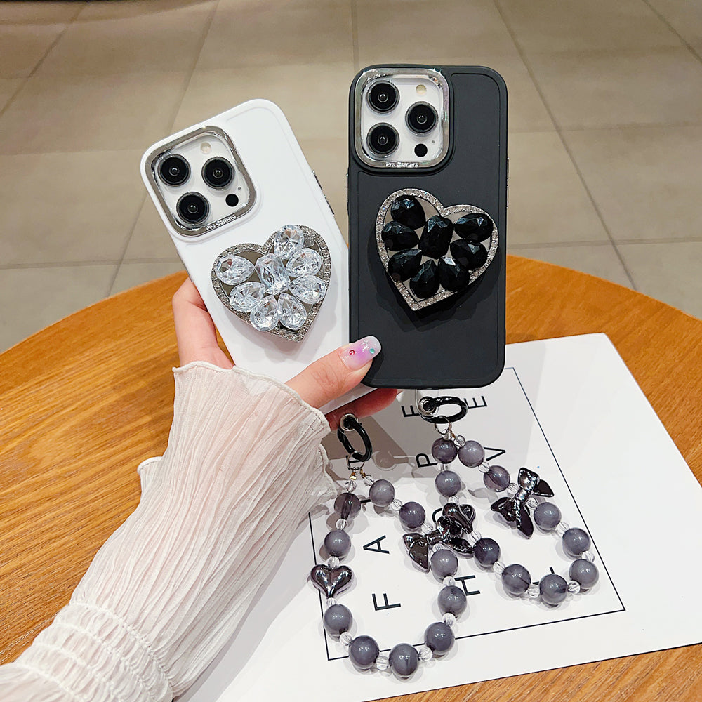 Stone Heart Shape Stand Silicone Phone Case with Bracelet