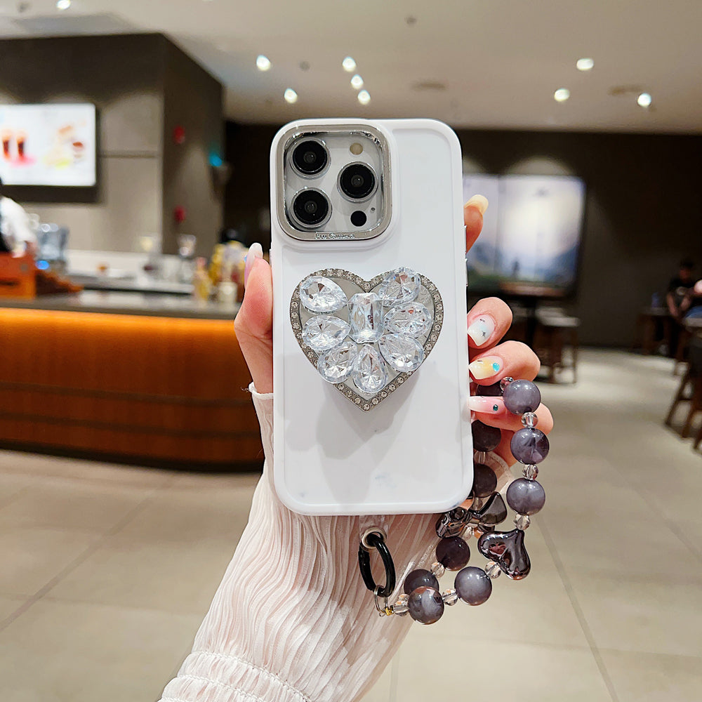 Stone Heart Shape Stand Silicone Phone Case with Bracelet