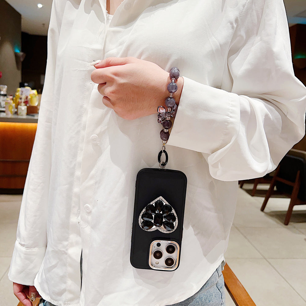 Stone Heart Shape Stand Silicone Phone Case with Bracelet