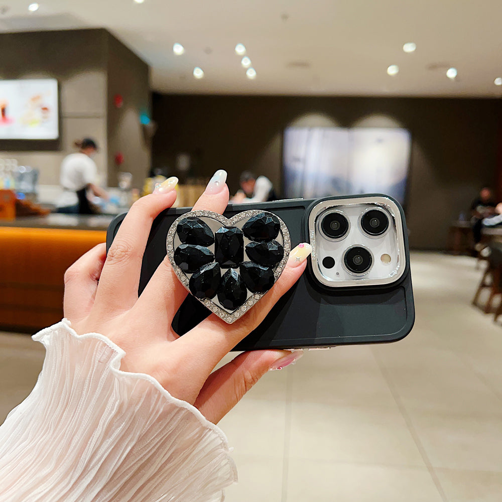 Stone Heart Shape Stand Silicone Phone Case with Bracelet