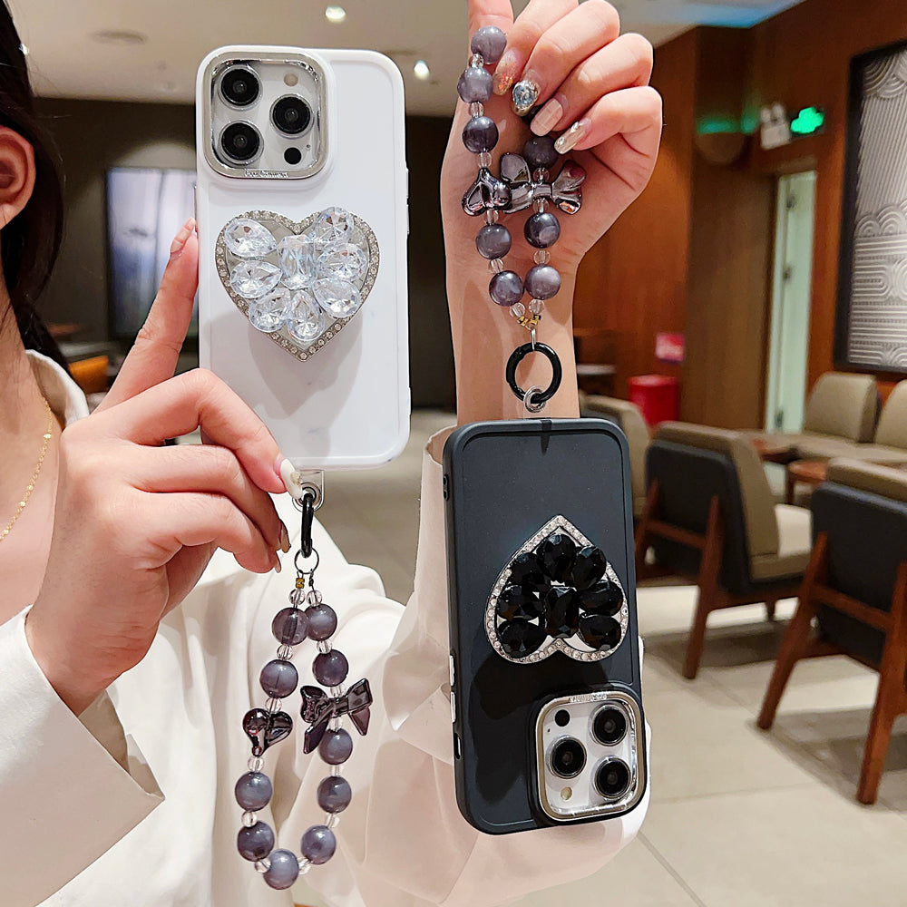 Stone Heart Shape Stand Silicone Phone Case with Bracelet
