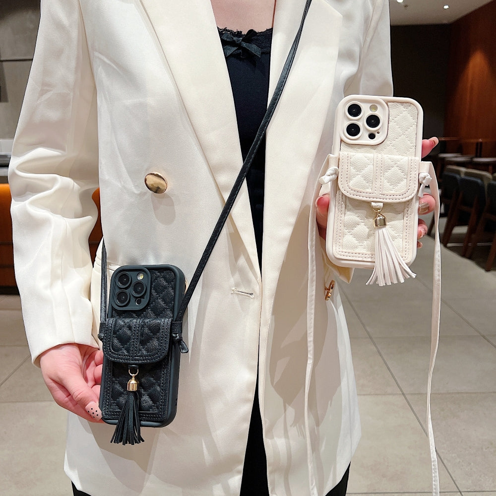 PU Leather Phone Case with Card Wallet and Strap