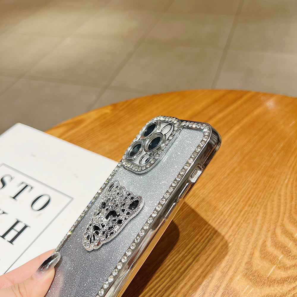 Glittary Tiger Stone Border Transparent Phone Case With Bracelet - iPhone 14 Pro Max