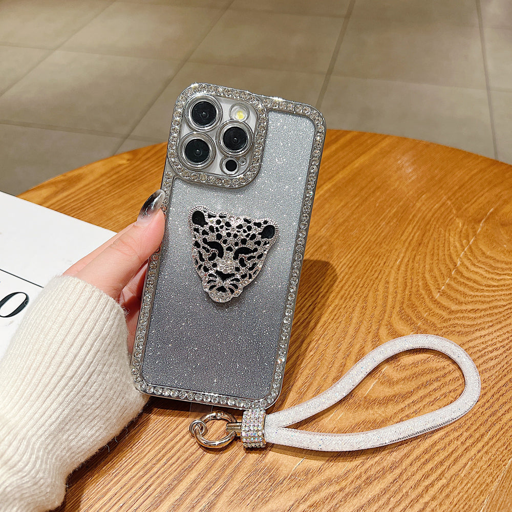 Glittary Tiger Stone Border Transparent Phone Case With Bracelet - iPhone 14 Pro Max