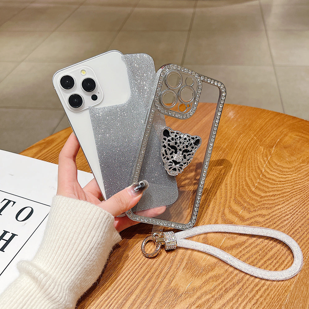Glittary Tiger Stone Border Transparent Phone Case With Bracelet - iPhone 14 Pro Max