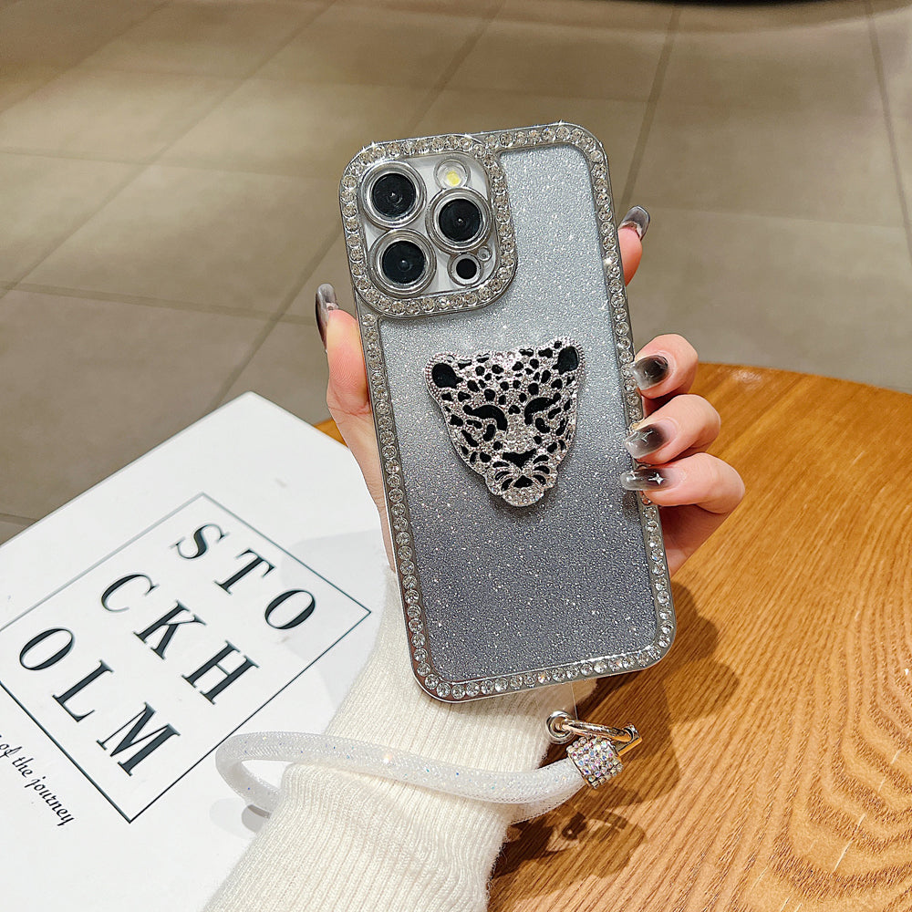 Glittary Tiger Stone Border Transparent Phone Case With Bracelet - iPhone 14 Pro Max