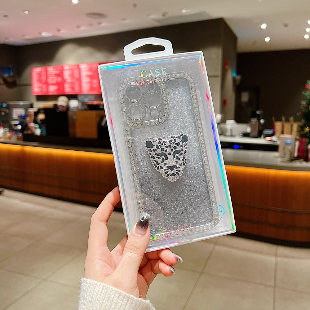 Glittary Tiger Stone Border Transparent Phone Case With Bracelet - iPhone 14 Pro Max