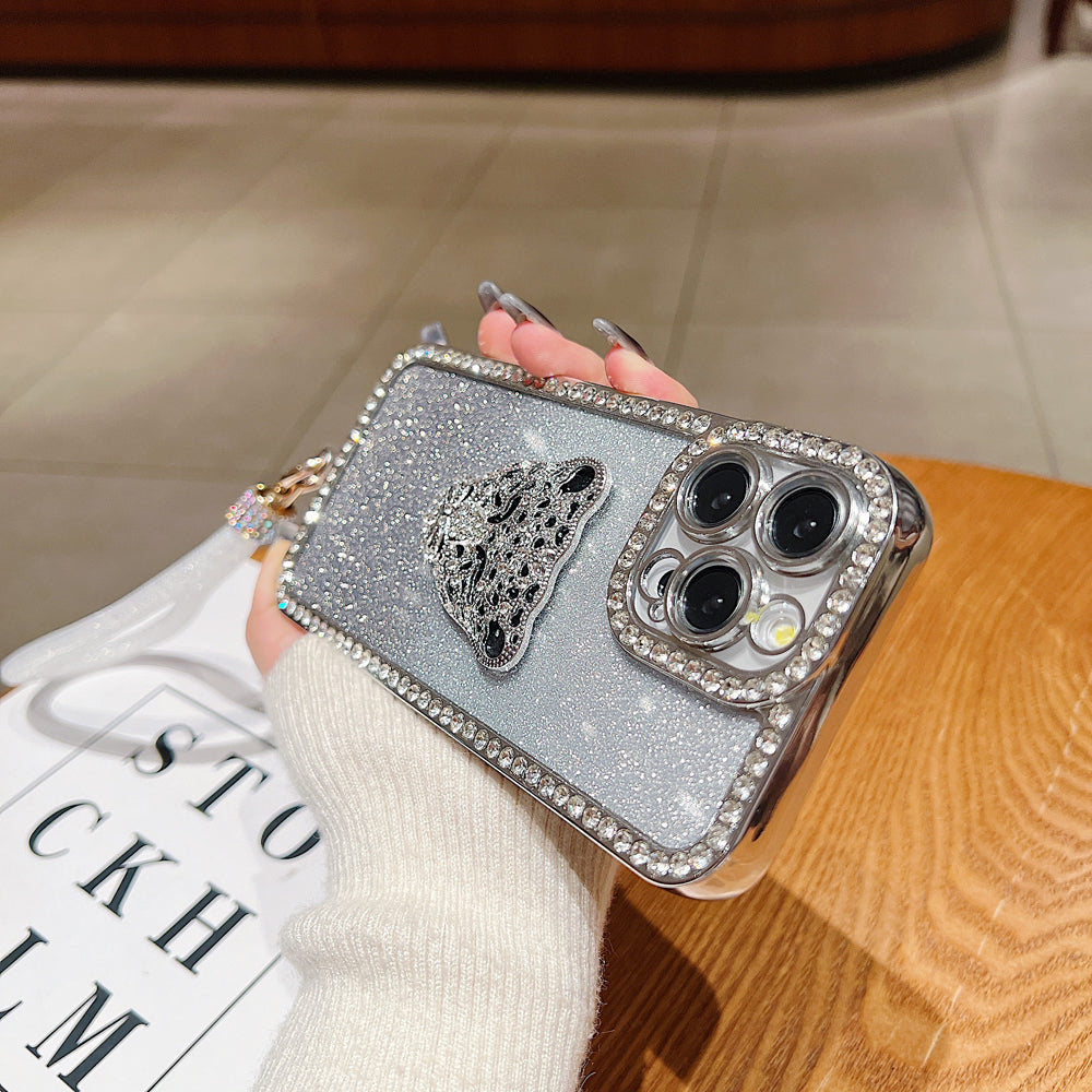 Glittary Tiger Stone Border Transparent Phone Case With Bracelet - iPhone 14 Pro Max