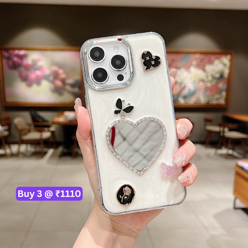 Tiny Bear | Flower | Heart | Mirror Shockproof TPU (Soft) Phone Case - iPhone 14 Pro