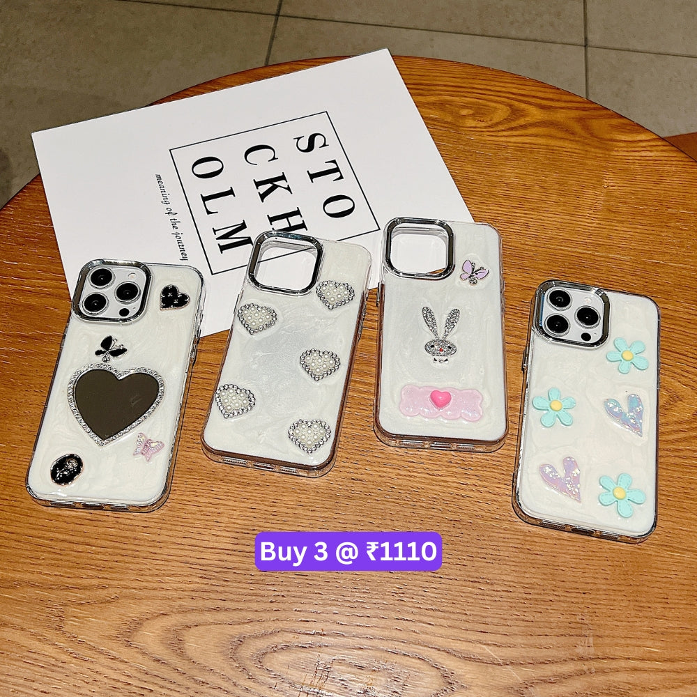 Tiny Bear | Flower | Heart | Mirror Shockproof TPU (Soft) Phone Case - iPhone 14 Pro