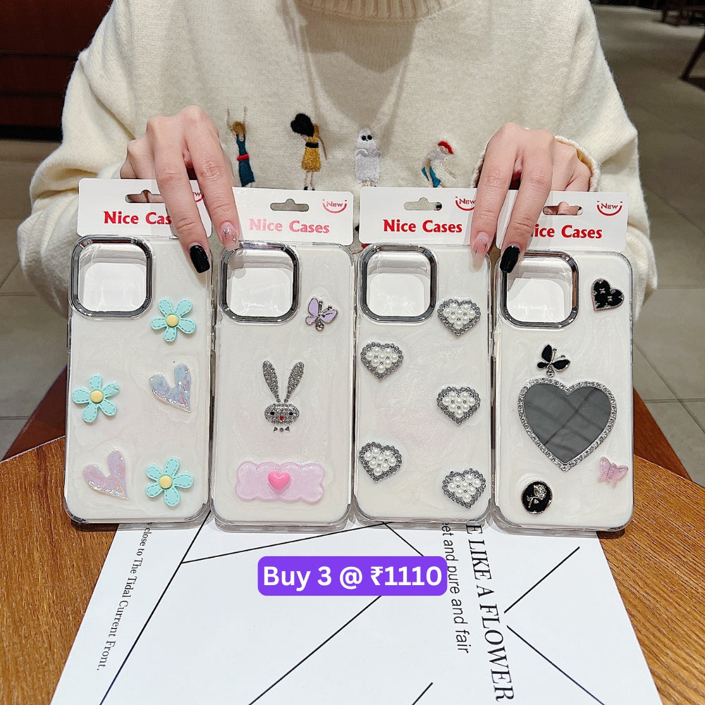 Tiny Bear | Flower | Heart | Mirror Shockproof TPU (Soft) Phone Case - iPhone 14 Pro