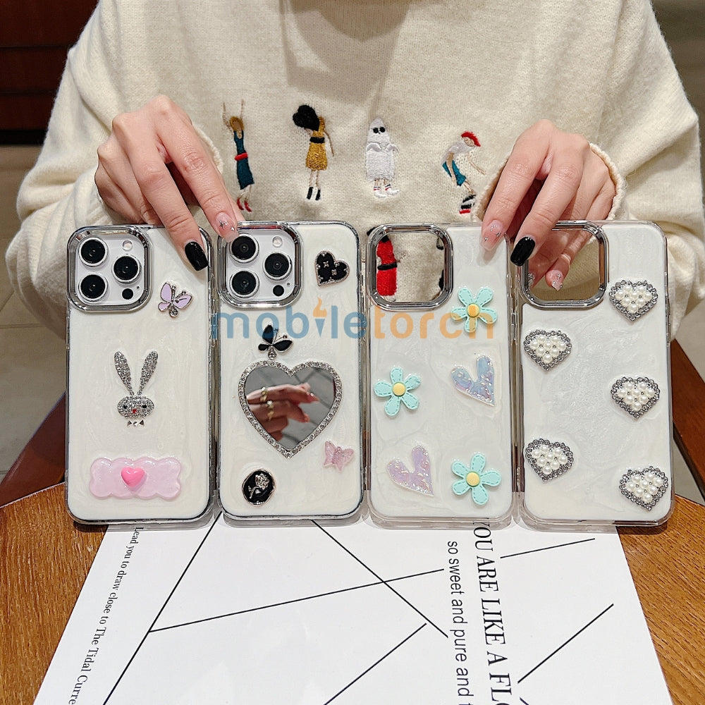 Tiny Bear | Flower | Heart | Mirror Shockproof TPU (Soft) Phone Case - iPhone 16 Pro Max