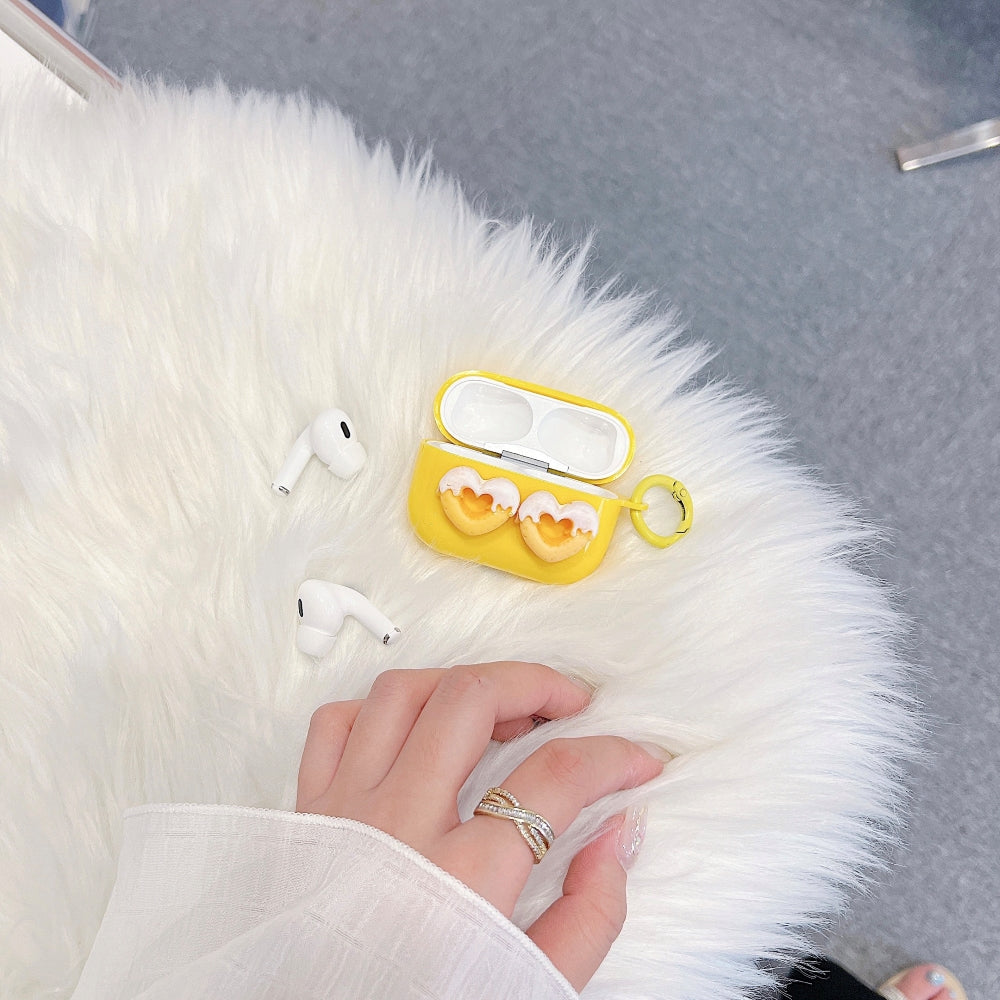 Yellow Twin Heart Case | PC (Hard) Case with Keychain Hook for Airpod Pro 2 | Airpod 3 | Airpod 4