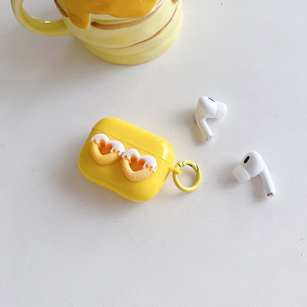 Yellow Twin Heart Case | PC (Hard) Case with Keychain Hook for Airpod Pro 2 | Airpod 3 | Airpod 4