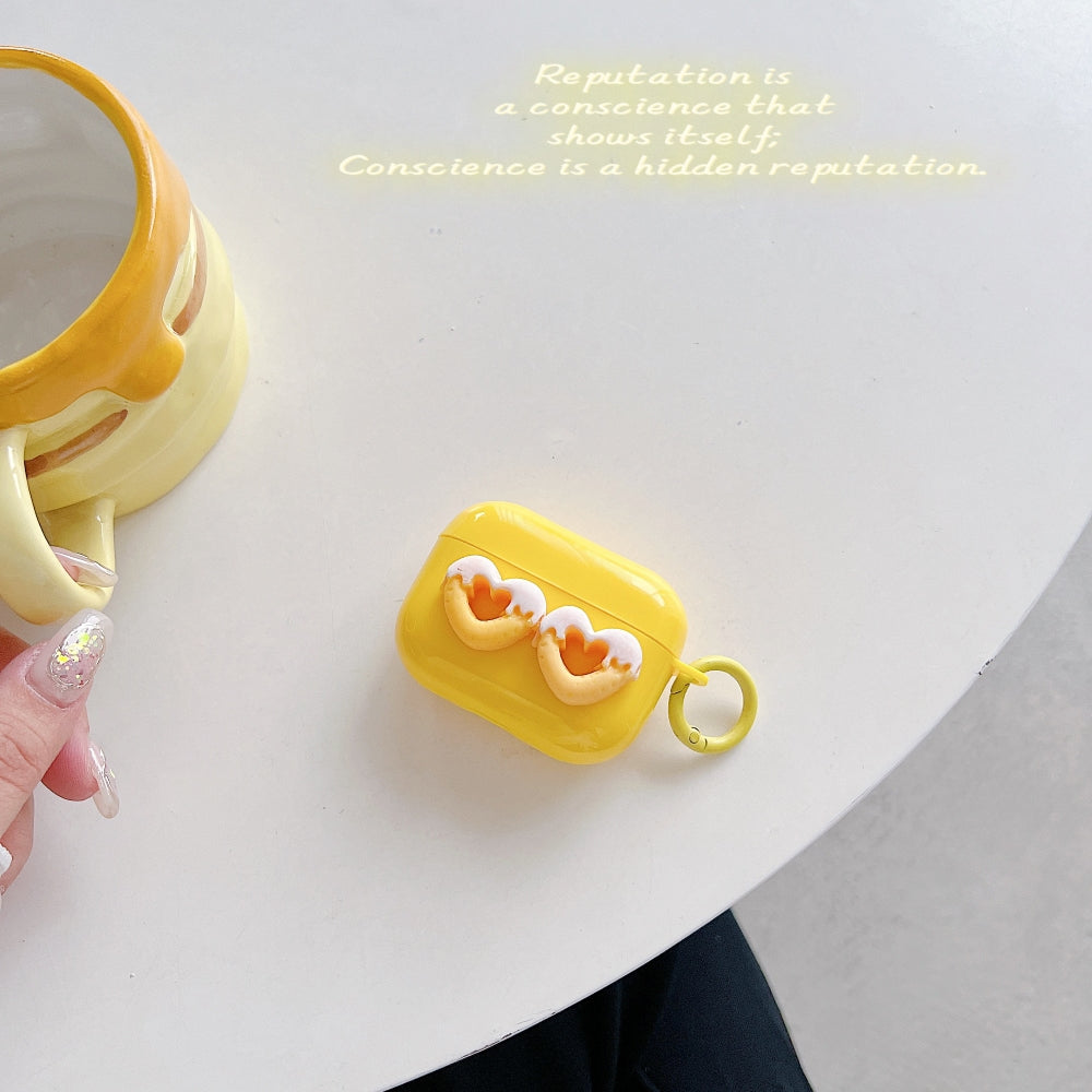 Yellow Twin Heart Case | PC (Hard) Case with Keychain Hook for Airpod Pro 2 | Airpod 3 | Airpod 4