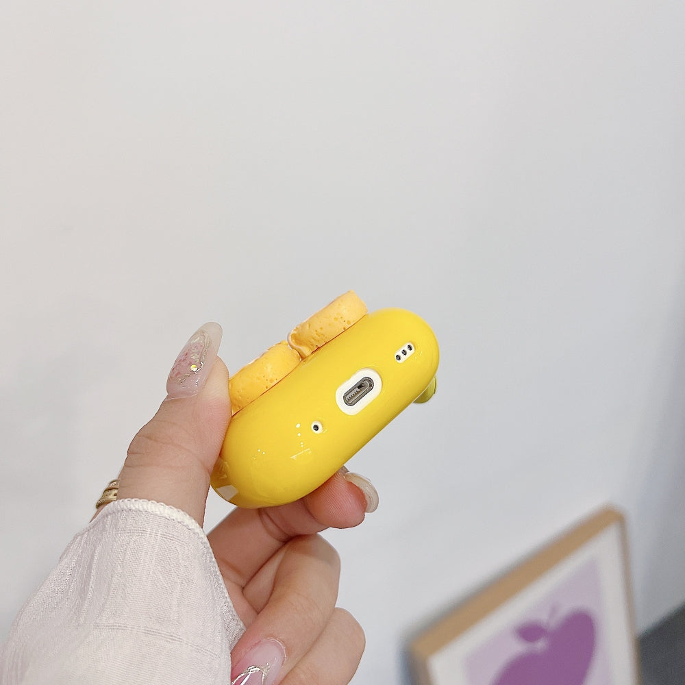 Yellow Twin Heart Case | PC (Hard) Case with Keychain Hook for Airpod Pro 2 | Airpod 3 | Airpod 4