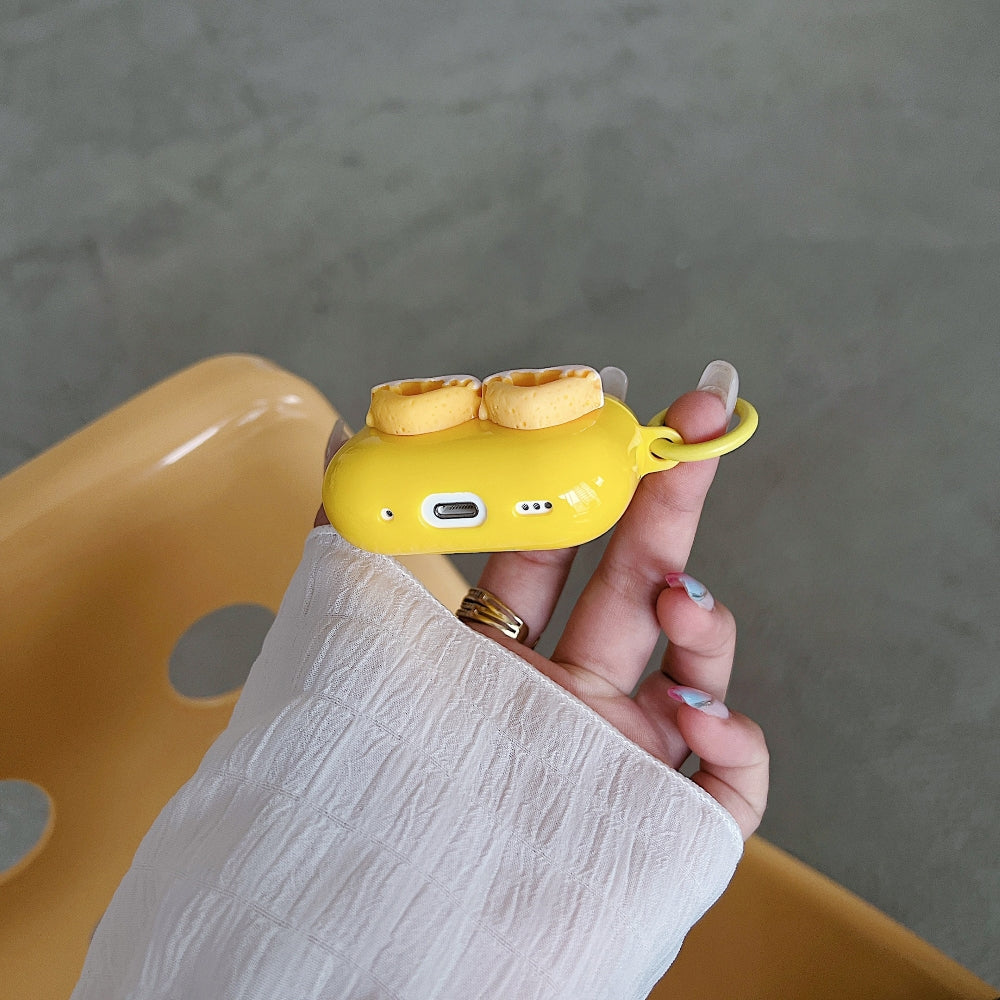 Yellow Twin Heart Case | PC (Hard) Case with Keychain Hook for Airpod Pro 2 | Airpod 3 | Airpod 4