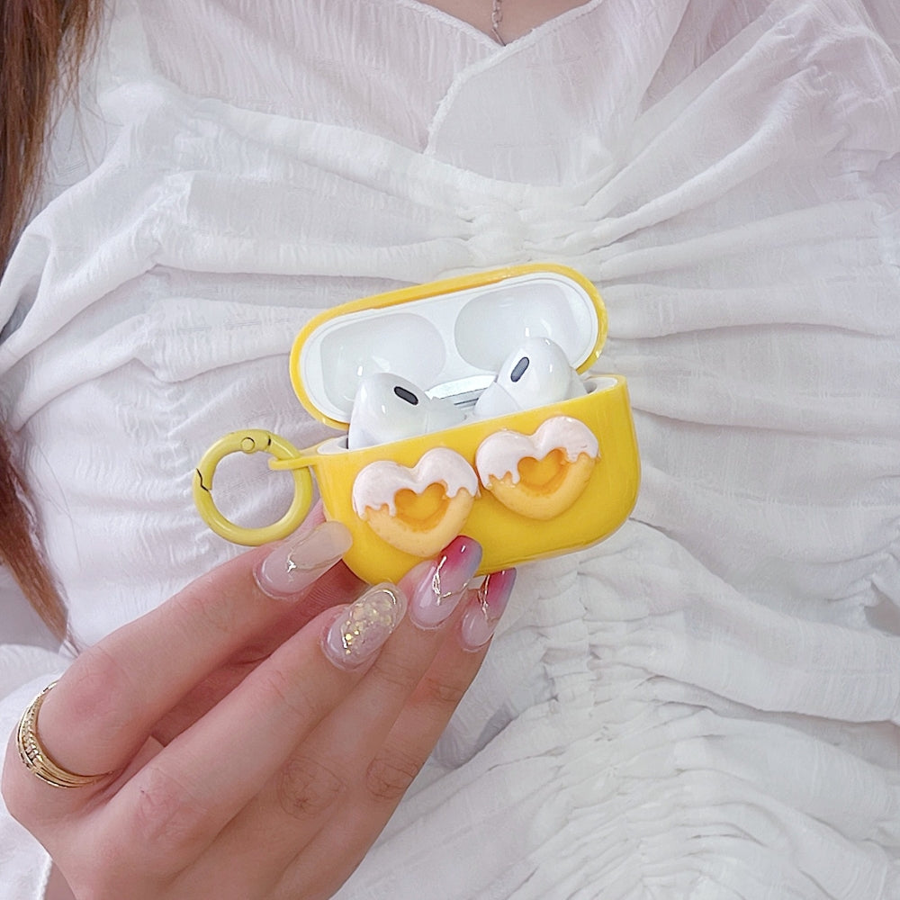 Yellow Twin Heart Case | PC (Hard) Case with Keychain Hook for Airpod Pro 2 | Airpod 3 | Airpod 4
